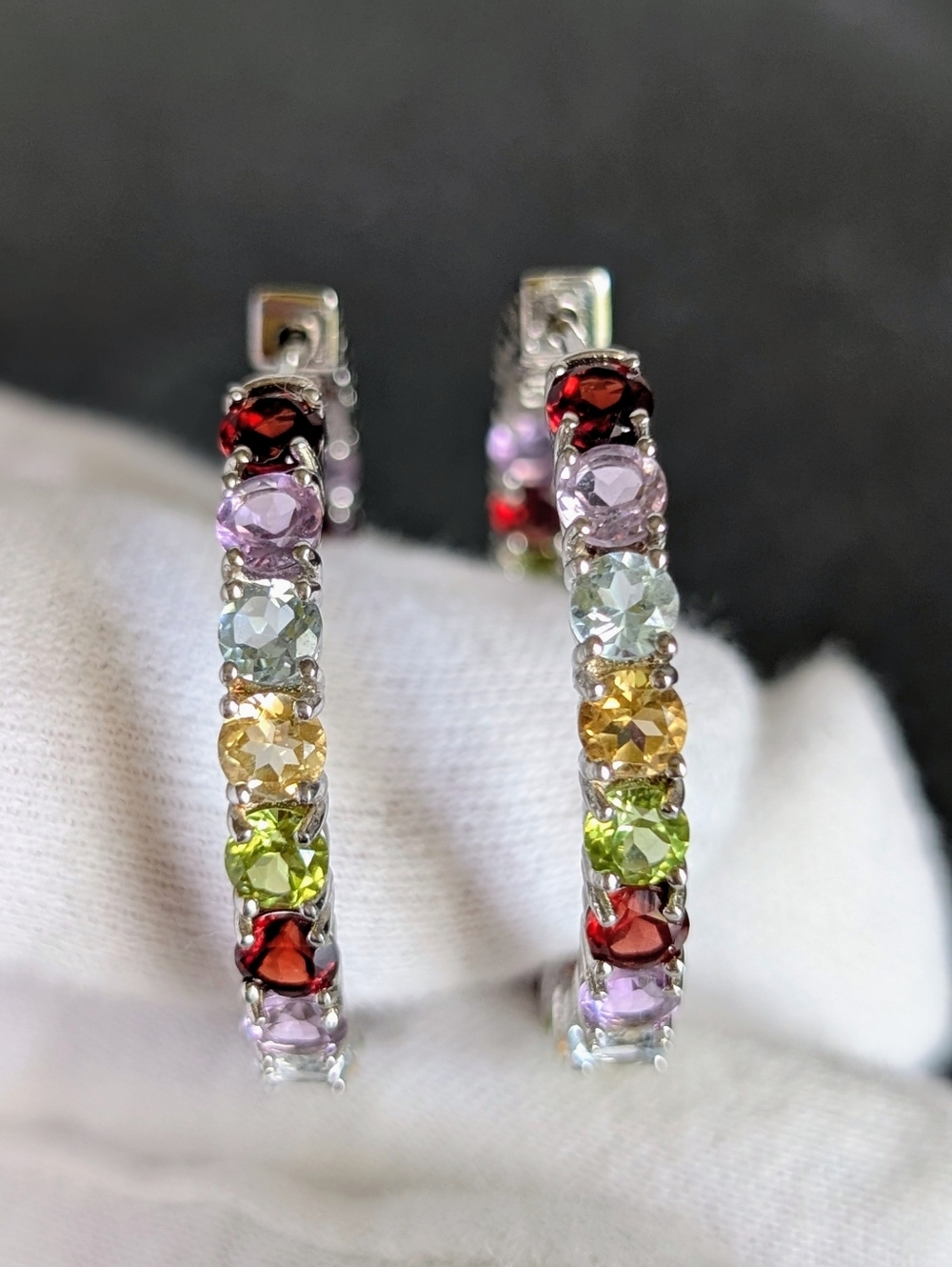 Genuine Multi-Gem Sterling Silver Inside Out Hoop Earrings - 11.79ctw